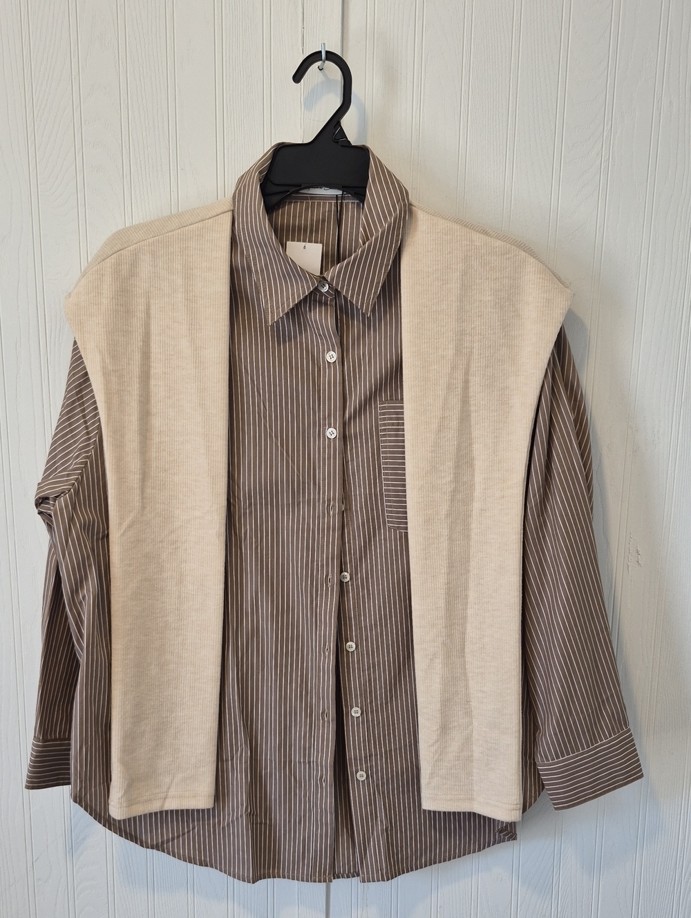 Pinstripe Button-Down Shirt | Mustard & Cream Layered Look